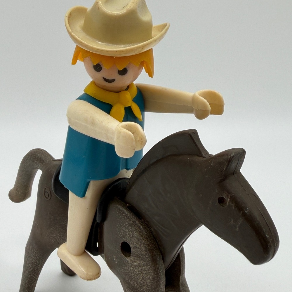 Vintage Playmobil‎ Geobra Cowboy Rider with Brown Horse Western Toy Figure